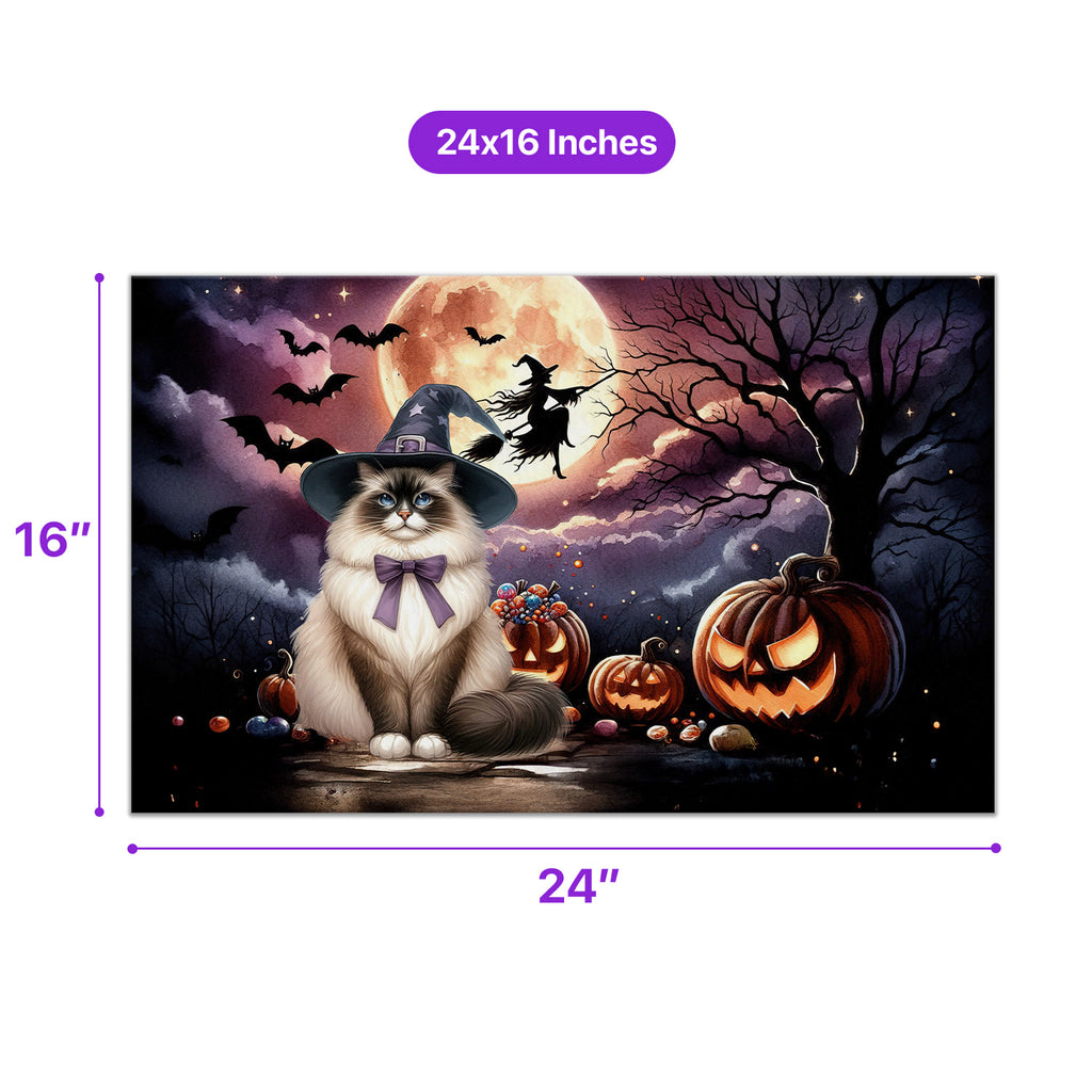 Spooky Halloween Night Witch Maine Coon Glowing Pumpkins Indoor Rug Cat Lover Kitten Owner Gifts Carpet Living Bed Room Sofa Home Decor - 12015