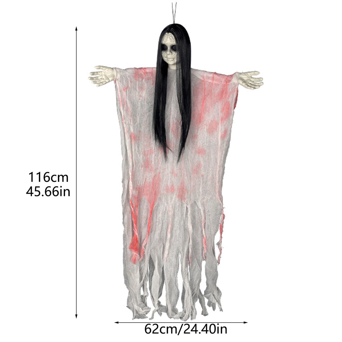 Halloween Witch Hanging Decoration, 45" Scary Witch Skeleton Hangings, Glowing Specters Pendant for Halloween Festival, Eerie Skull Ornament for Party Haunted House Outdoor Props, A