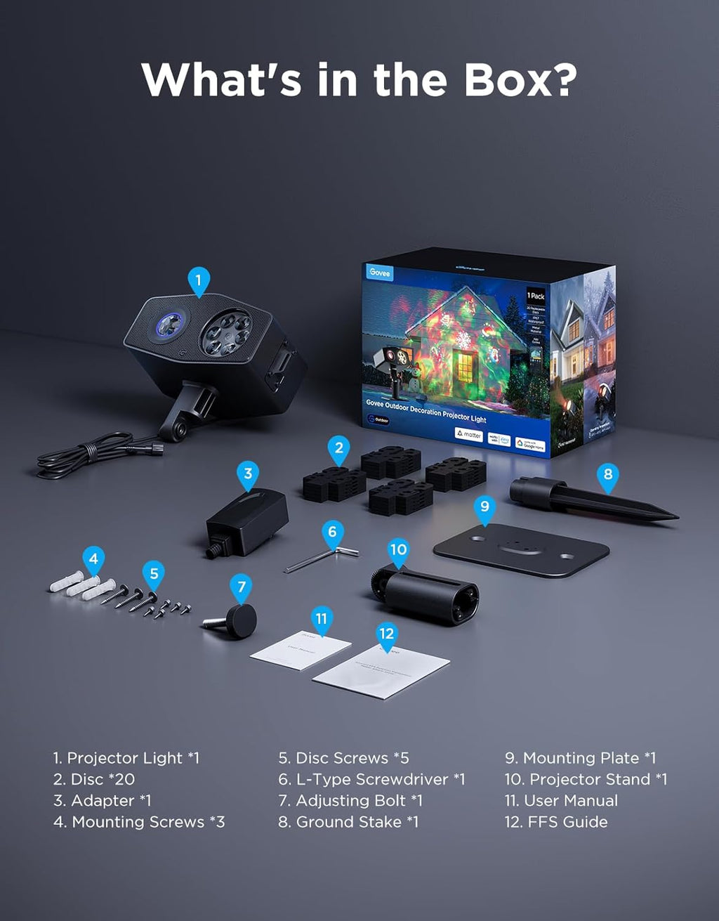 Govee Outdoor Decoration Projector Light, Upgraded LED Snowflake Projector, 180° Rotation, 20 HD Effects & 58 Scene Modes with App Control, IP67 Compatible with Alexa, Google Assistant, Matter