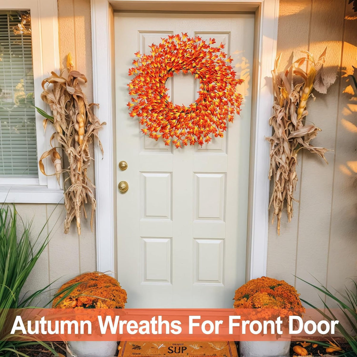 26 Inch Realistic Fall Wreaths for Front Door Outside Autumn Wreath Outdoor Indoors Fall Decorations for Home Thanksgiving Halloween Holiday Decorations Clearance for Wall Porch Door (Wine Red)