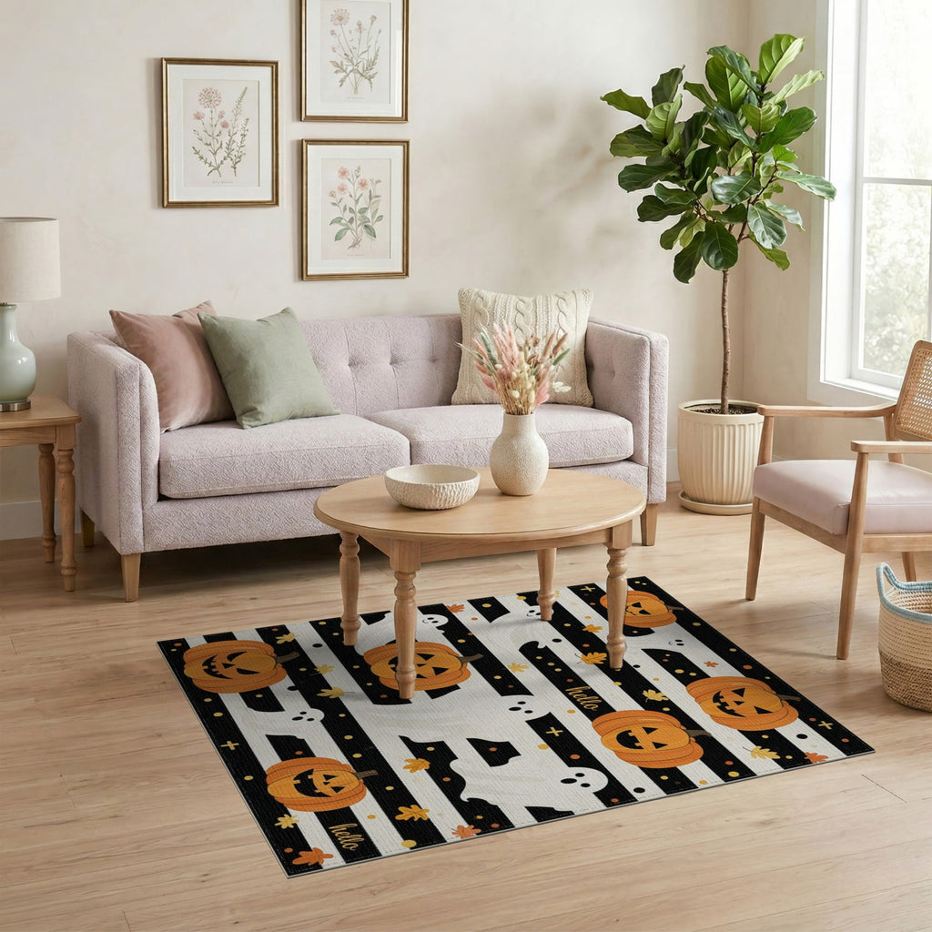 ODIKA Halloween Striped Pumpkin Ghost Farmhouse Welcome Fallc Door Pet Friendly & Kids Safe Play for Playroom, Bedroom, Reading Nook