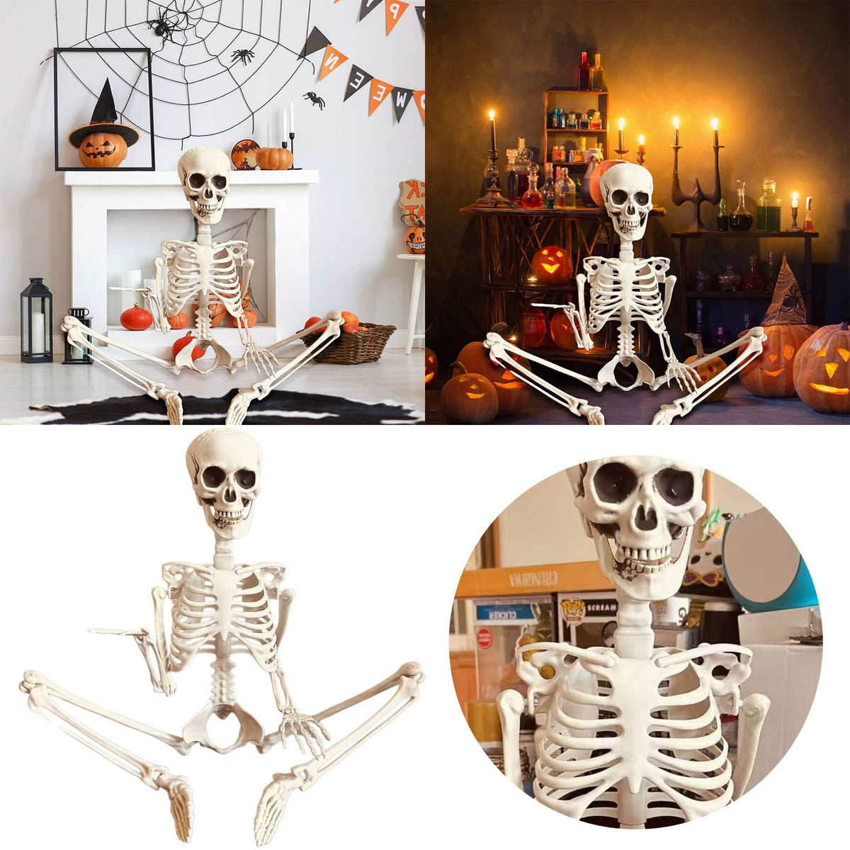 90cm Realistic Movable Skeleton Halloween Home Party Scary Props Desktop Ornament Garden White 90cm 425g 34x20x10cm