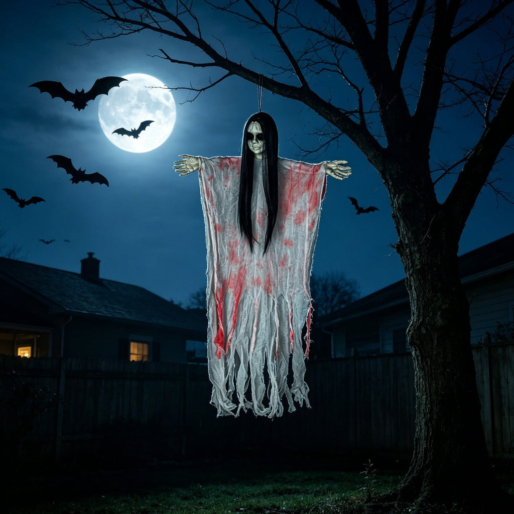 Halloween Witch Hanging Decoration, 45" Scary Witch Skeleton Hangings, Glowing Specters Pendant for Halloween Festival, Eerie Skull Ornament for Party Haunted House Outdoor Props, A