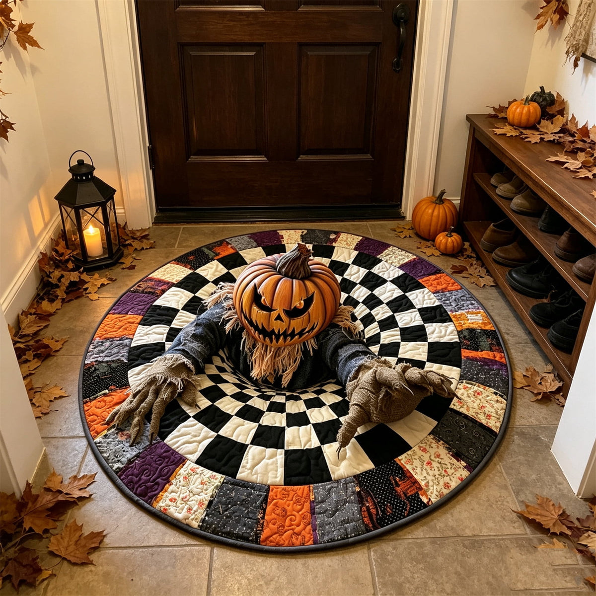 ZJNGJC 3D Circular Halloween Doormat Whimsy Charm Indoor Decoration Weird Space Adding Festive Welcome Mat For Entryway D
