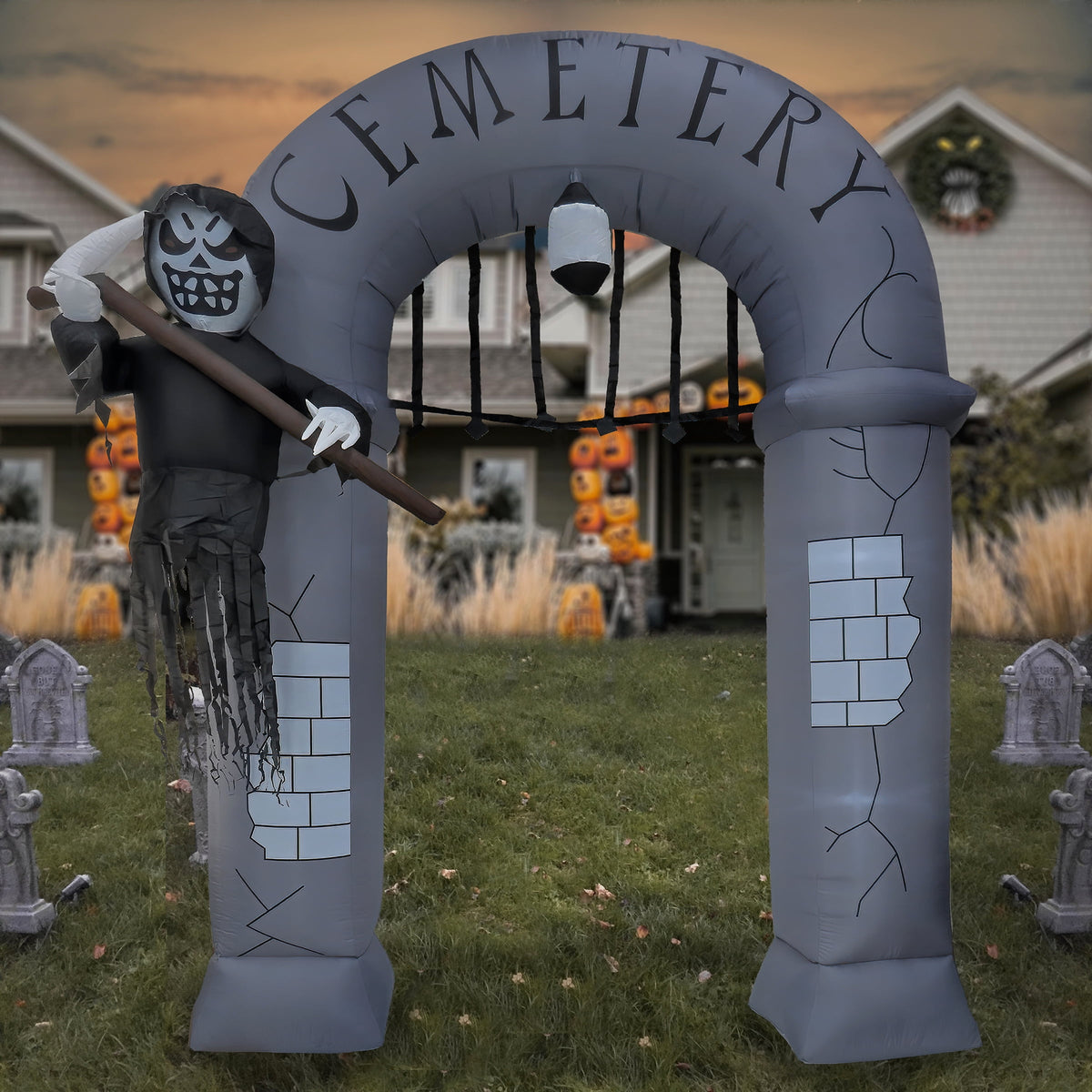12 ft. Inflatable Halloween Ghost Arch, 7 White LED Lights