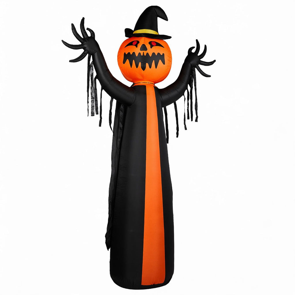 10FT Inflatable Pumpkin Ghost with Rotatable Head 6 LED Lights Black Orange Halloween Yard Decor