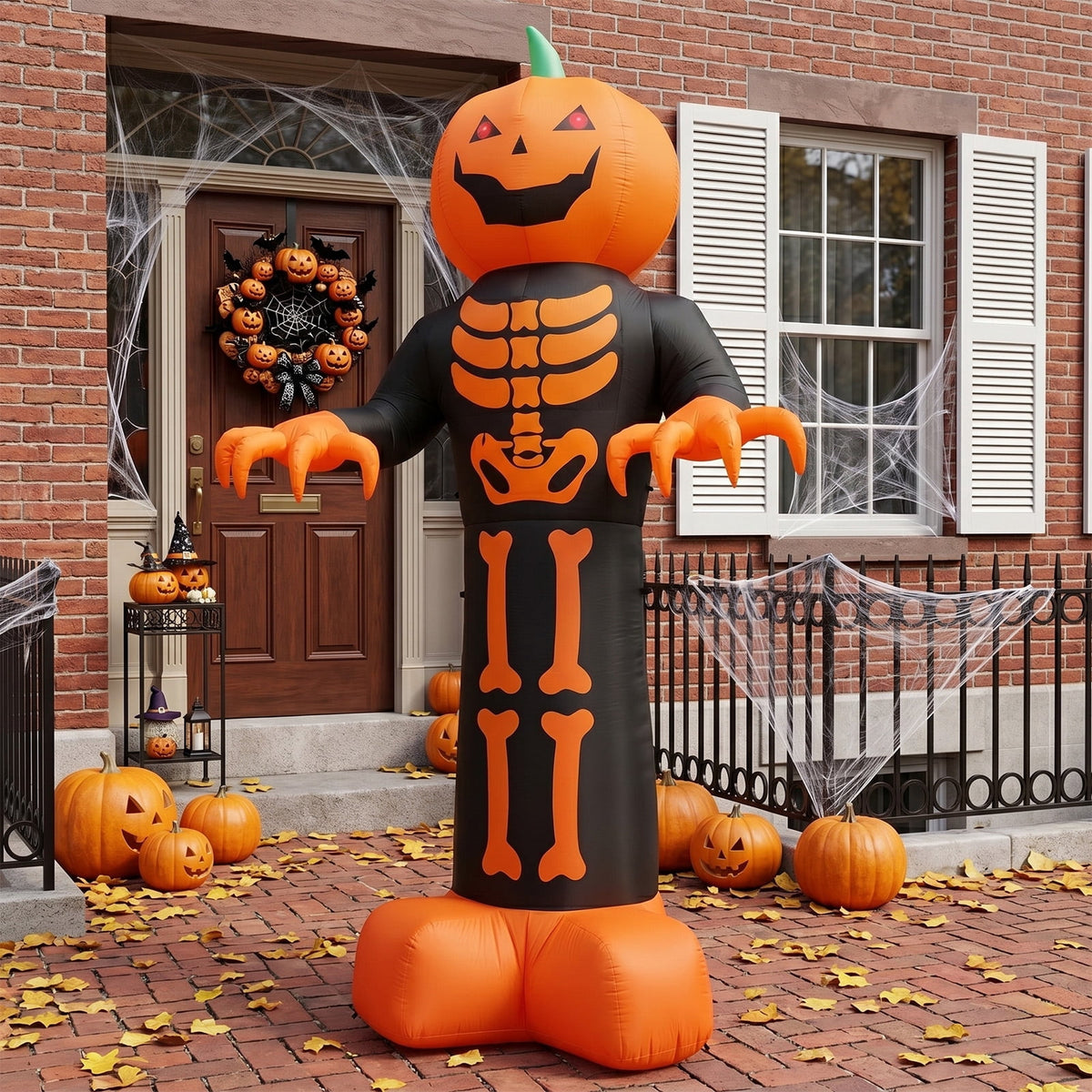 12ft Giant Halloween Inflatable Grim Reaper with Skeleton Ribs and Pumpkin 115 LED Lights