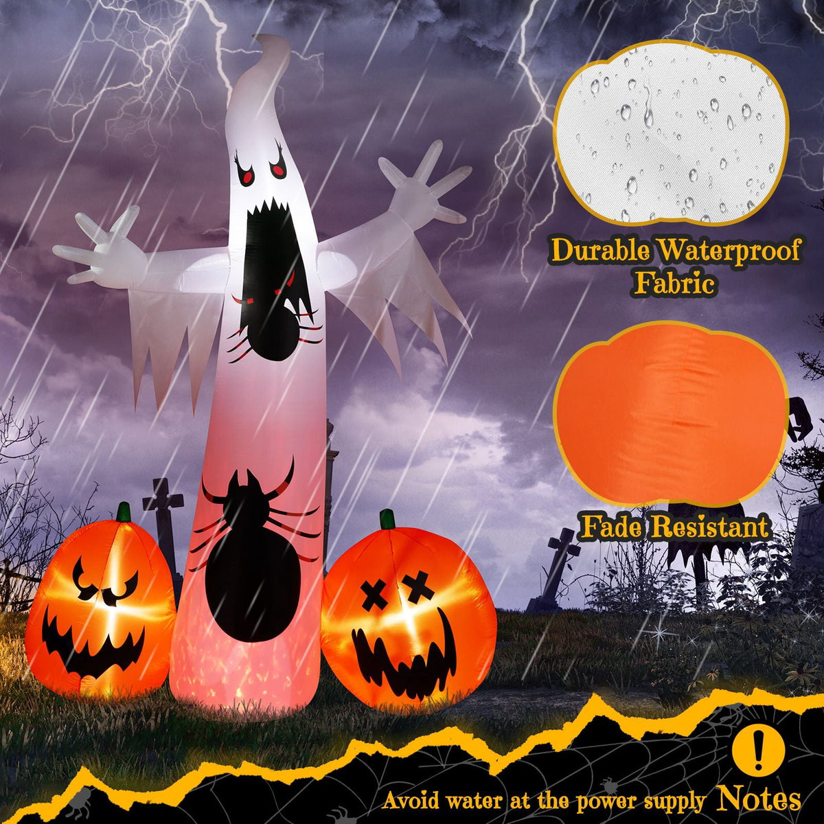 11.8FT Halloween Inflatable Ghost Spider Pumpkin Decoration with LED Lights for Yard Garden Party