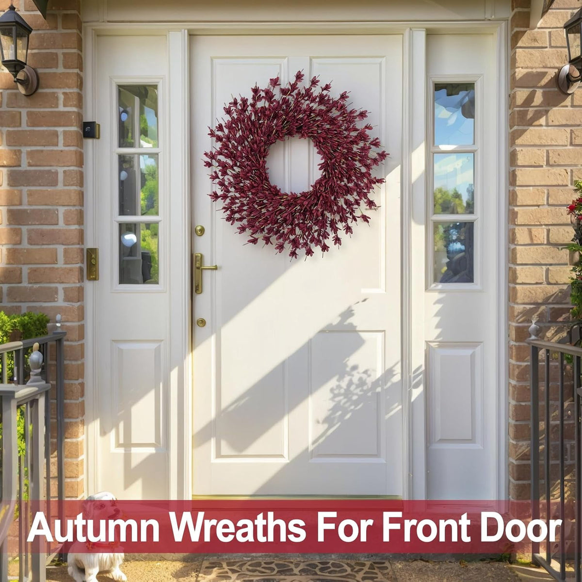 26 Inch Realistic Fall Wreaths for Front Door Outside Autumn Wreath Outdoor Indoors Fall Decorations for Home Thanksgiving Halloween Holiday Decorations Clearance for Wall Porch Door (Wine Red)