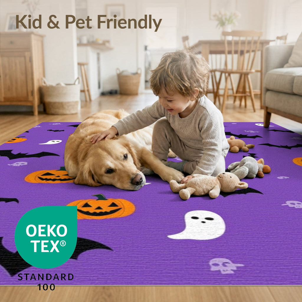ODIKA Halloween Ghost Pumpkin Bat Skull Welcome Doormat Fiber Door for Dorm Room, Small Living Apartment, Stain Resistant Low Profile