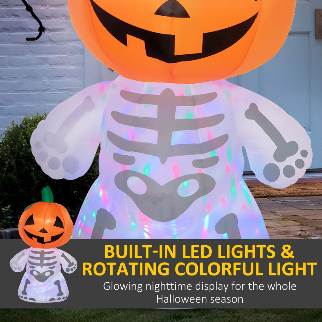 70.75IN Inflatable Skeleton Ghost with Pumpkin Head Rotating Colorful Light LED Halloween Yard Decor