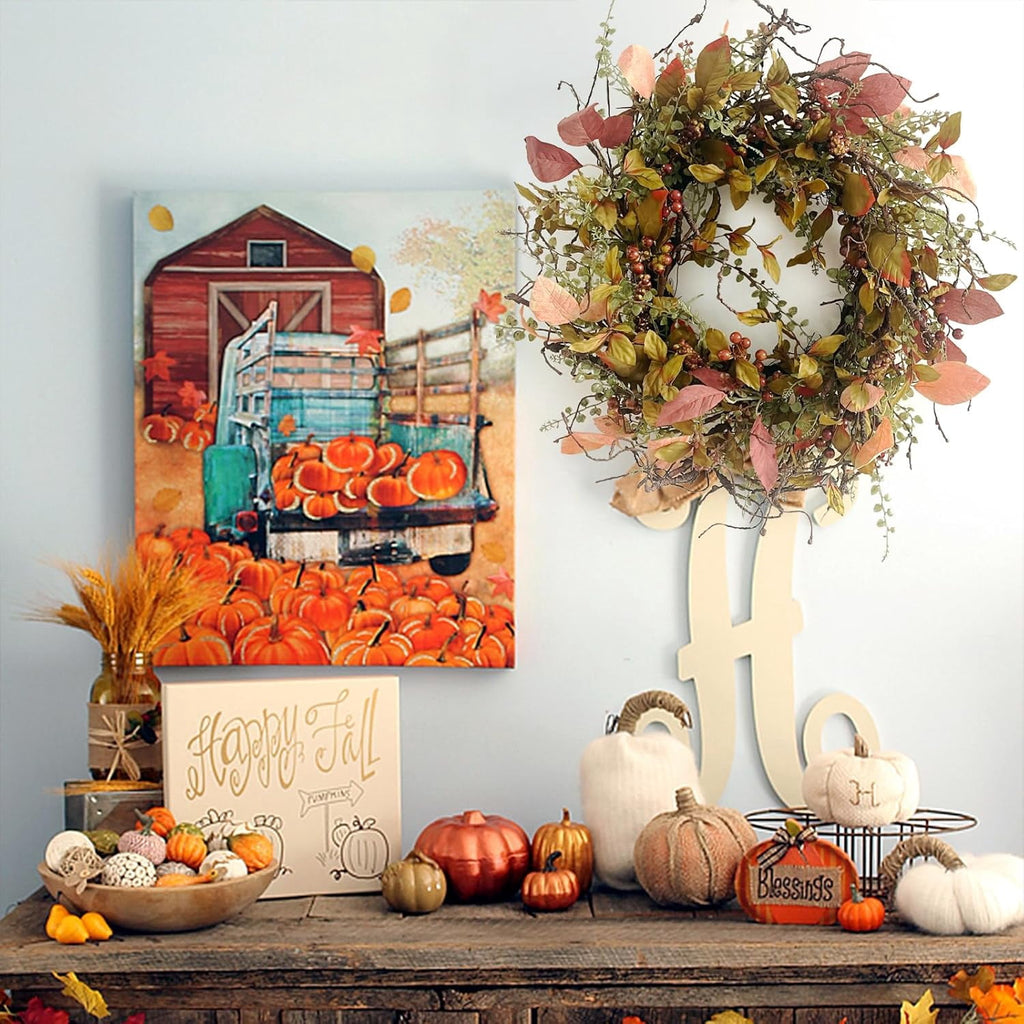 24 Inch Fall Wreath for Front Door with Large Grapevine, Orange Pip Berry Wreath for Fall Door Decor, Autumn Wreaths for Farmhouse Wall Window Home and Halloween Christmas Thanksgiving Decoration