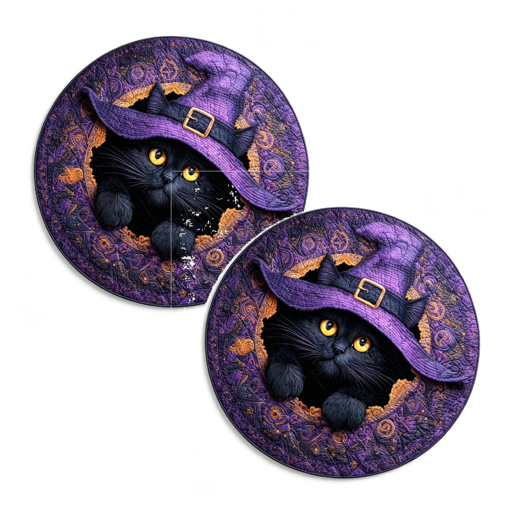 2Pcs 3D Round Halloween Doormat Set â Witch Hat Black Cat & Pumpkin Skull Design, Non- Polyester Entry Mat For Indoor/Outdoor, Spooky Cute Fall Decor, Gift For Halloween Lovers (91X91")
