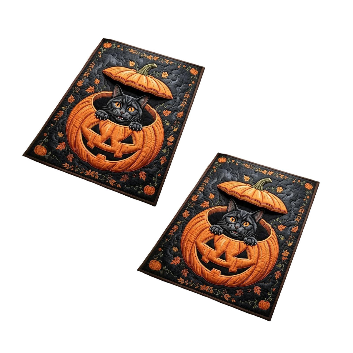 2Pcs Black Cat Doormat, Halloween Autumn Leaves Area Rug, Fall Decor Soft Non-Slip Accent Mat For Living Room, Bedroom, Entryway, Indoor Outdoor Welcome Mat