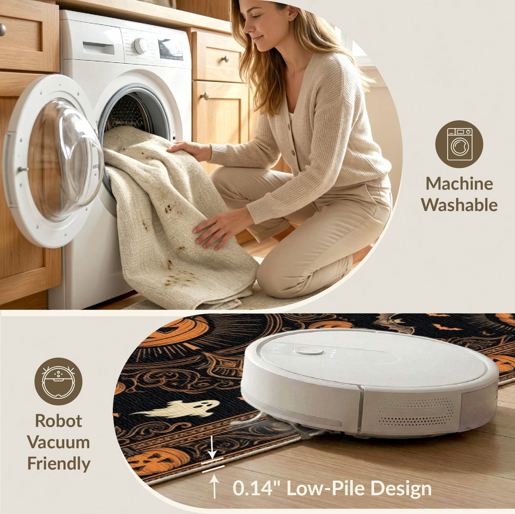 ODIKA Halloween October Phantom Gourd Flying Creature Fiber Doormat Stain Resistant Low Profile for Dorm Room, Small Living Apartment