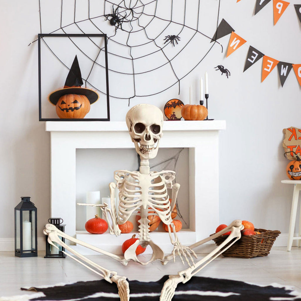 90cm Realistic Movable Skeleton Halloween Home Party Scary Props Desktop Ornament Garden White 90cm 425g 34x20x10cm