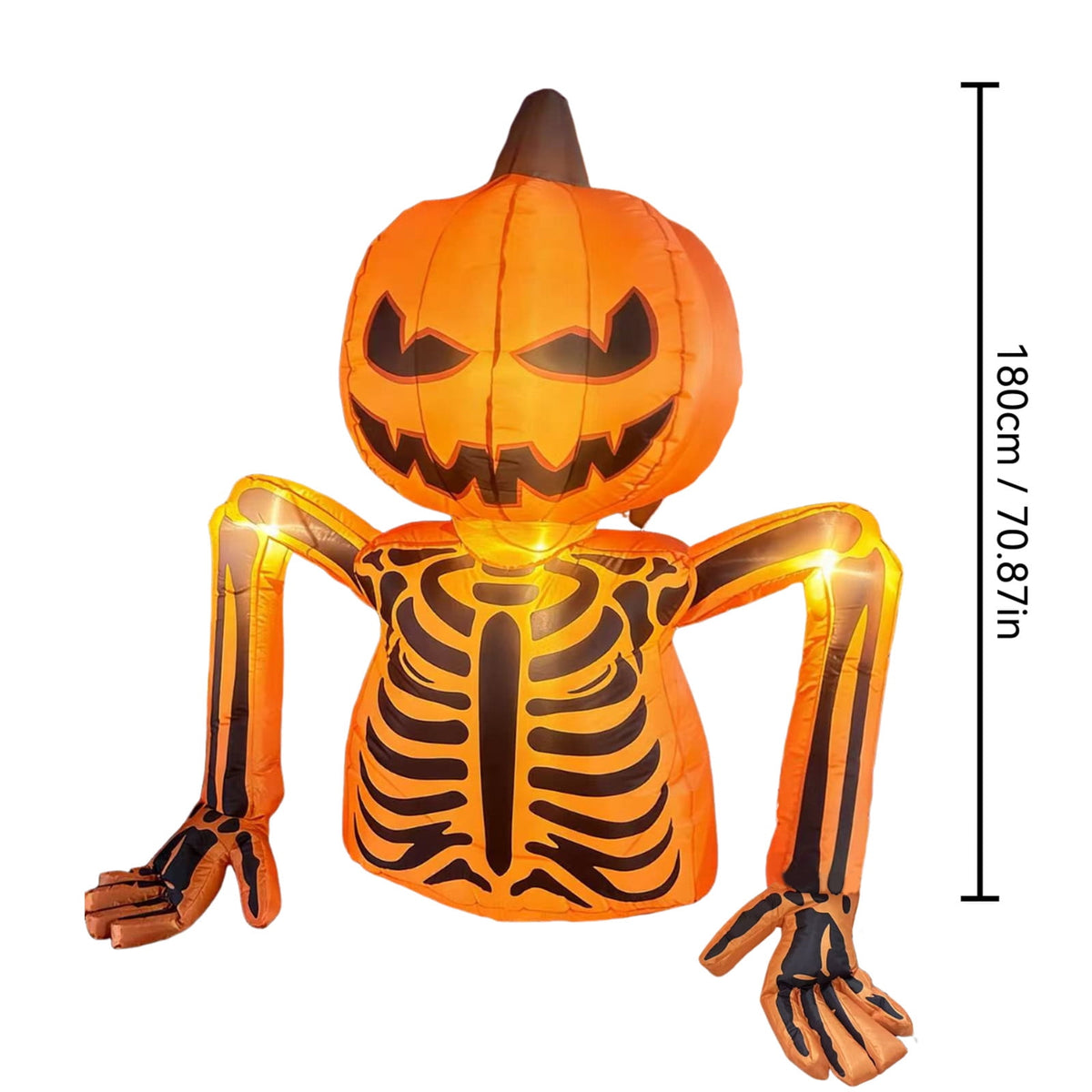 6ft Halloween Inflatable Skull Pumpkin with Built-In Lights, Glowing Outdoor Yard Decoration for Lawn, Porch, Garden, Haunted House, Party and Seasonal Night Display, Multicolored