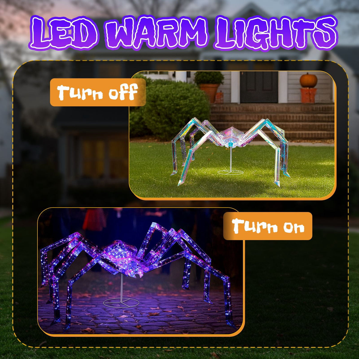 3FT Light Up Halloween Spider - Iridescent Outdoor Decoration with 340 LED Lights for Yard, Porch, and Garden Parties