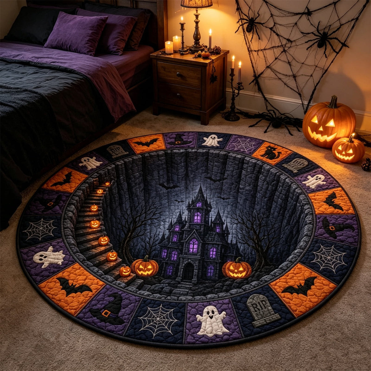 ZJNGJC 3D Circular Halloween Doormat Adding Whimsy Charm To Your Indoor Space With Weird Decoration For Festive Entryway C