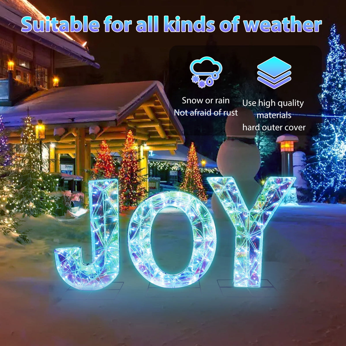 3 Piece Outdoor Xmas Decor Letters LED Lighted Prism Holiday Yard Decorations Metal PVC Lighted Patio Garden Decor