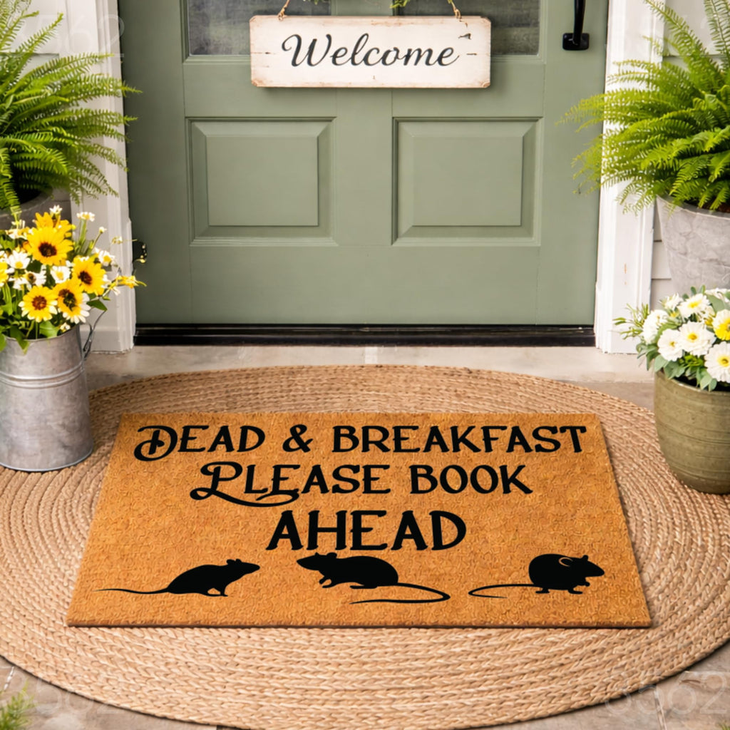Dead & Breakfast Doormat, Please Book Ahead Welcome Mat, Funny Rat Door Mat, Spooky Home Entry Rug, Halloween Decor 3562 (36x60 inches) 3562