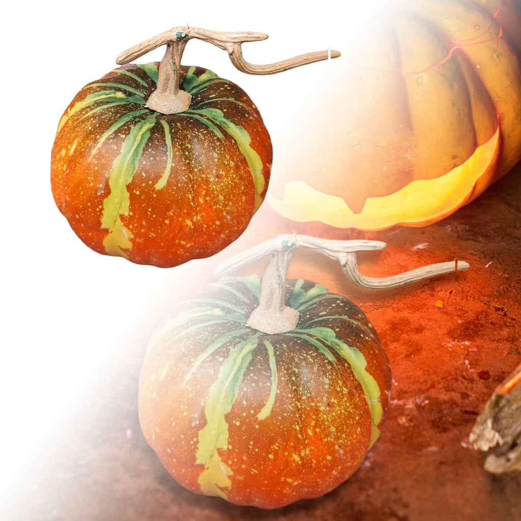 13.7" Halloween Foam Pumpkin Decorations, 2 Pack Artificial Pumpkins for Table Mantel Shelf Display, Fall Autumn Home Decor for Thanksgiving Party (Green)
