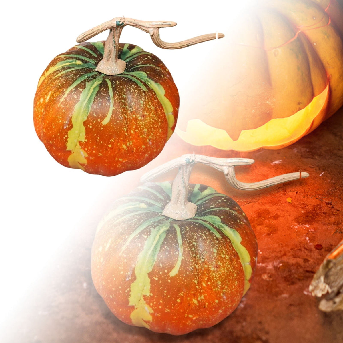 13.7" Halloween Foam Pumpkin Decorations, 2 Pack Artificial Pumpkins for Table Mantel Shelf Display, Fall Autumn Home Decor for Thanksgiving Party (Green)