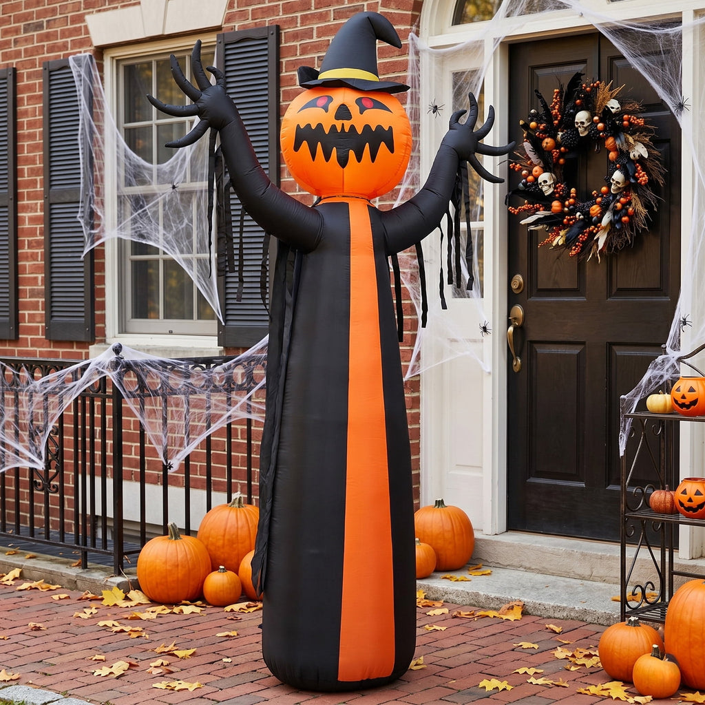 10ft Halloween Inflatable Pumpkin Ghost with Rotatable Head and 6 LED Lights