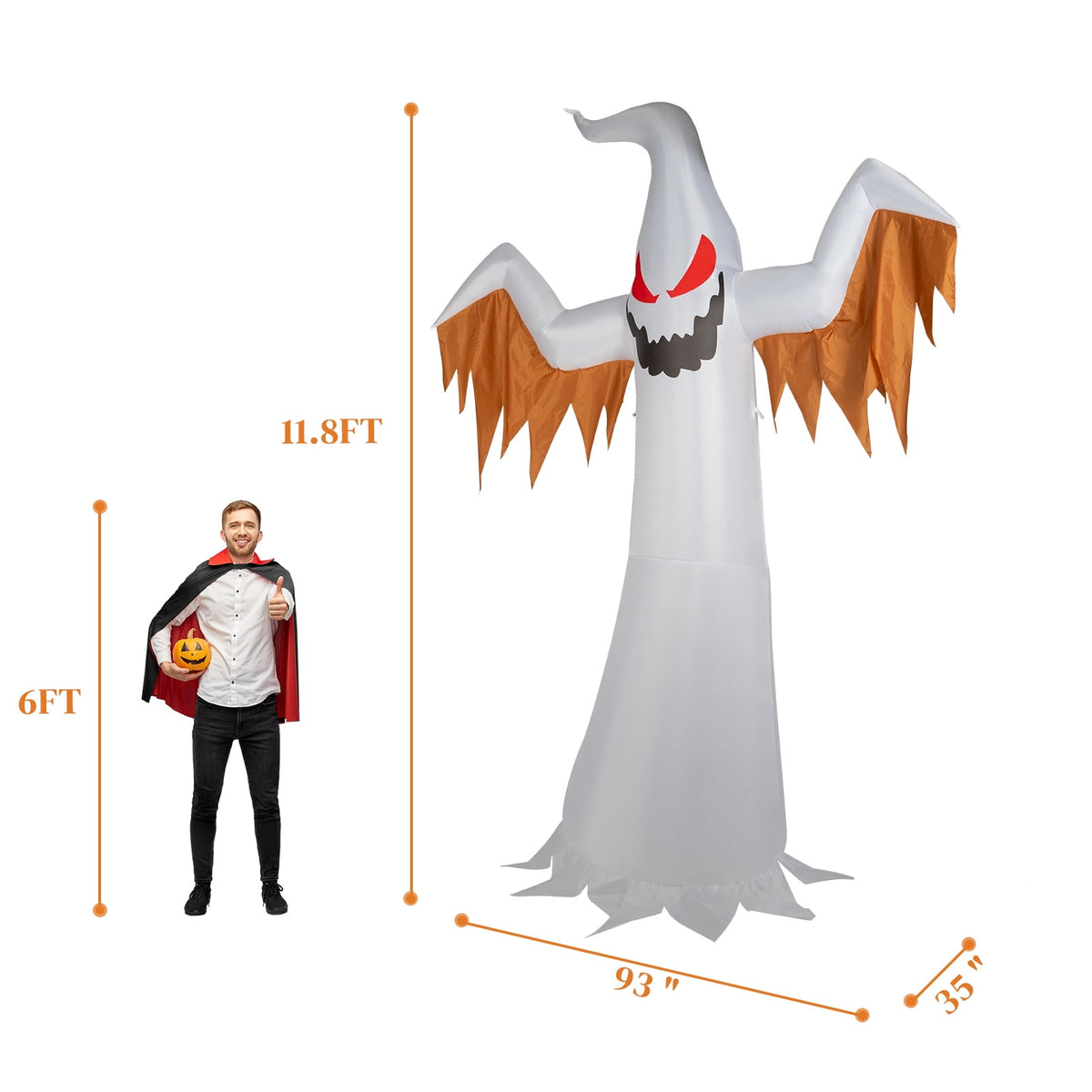 12ft Halloween Inflatable Scary Ghost with Flames and Flashing Red Eyes