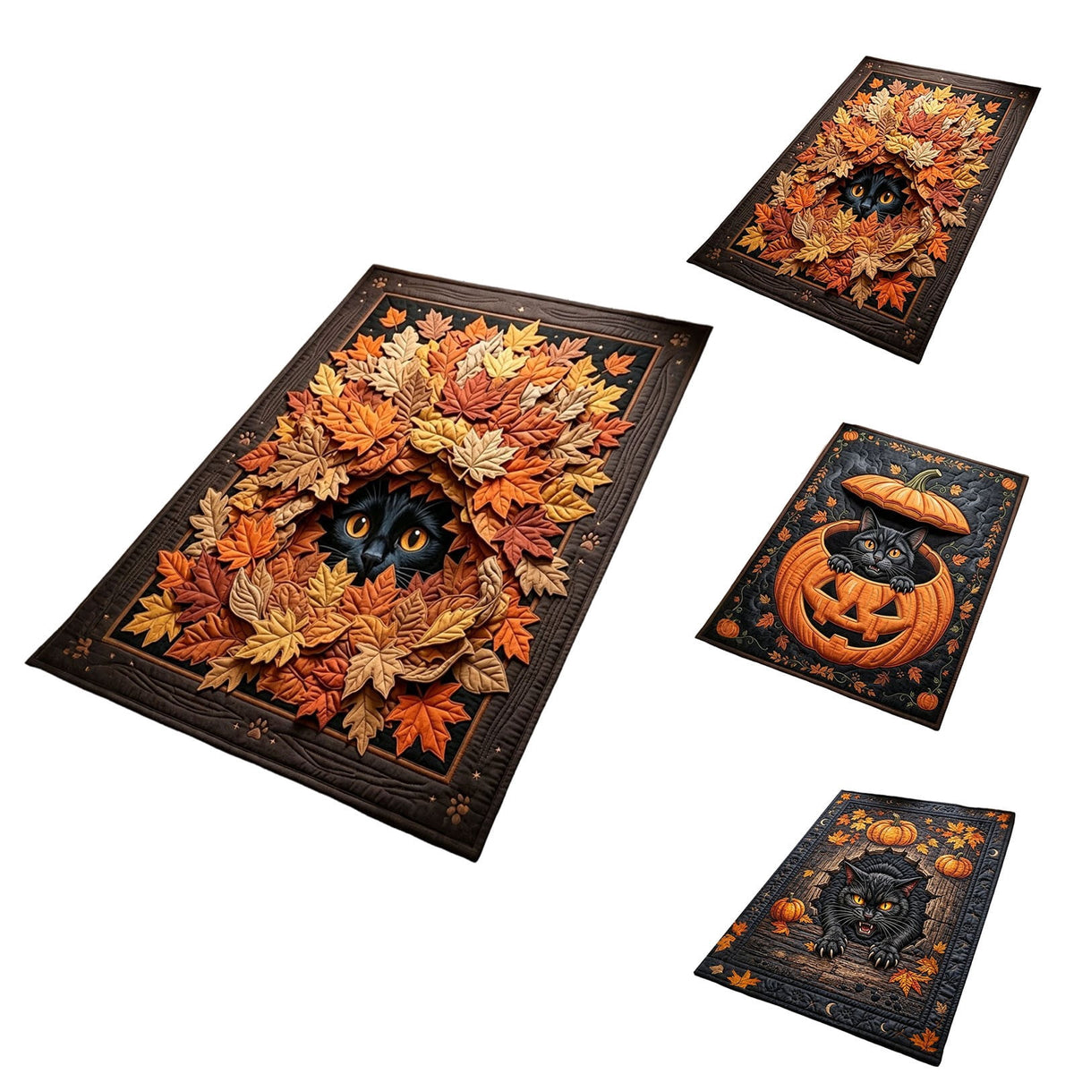2Pcs Black Cat Doormat, Halloween Autumn Leaves Area Rug, Fall Decor Soft Non-Slip Accent Mat For Living Room, Bedroom, Entryway, Indoor Outdoor Welcome Mat