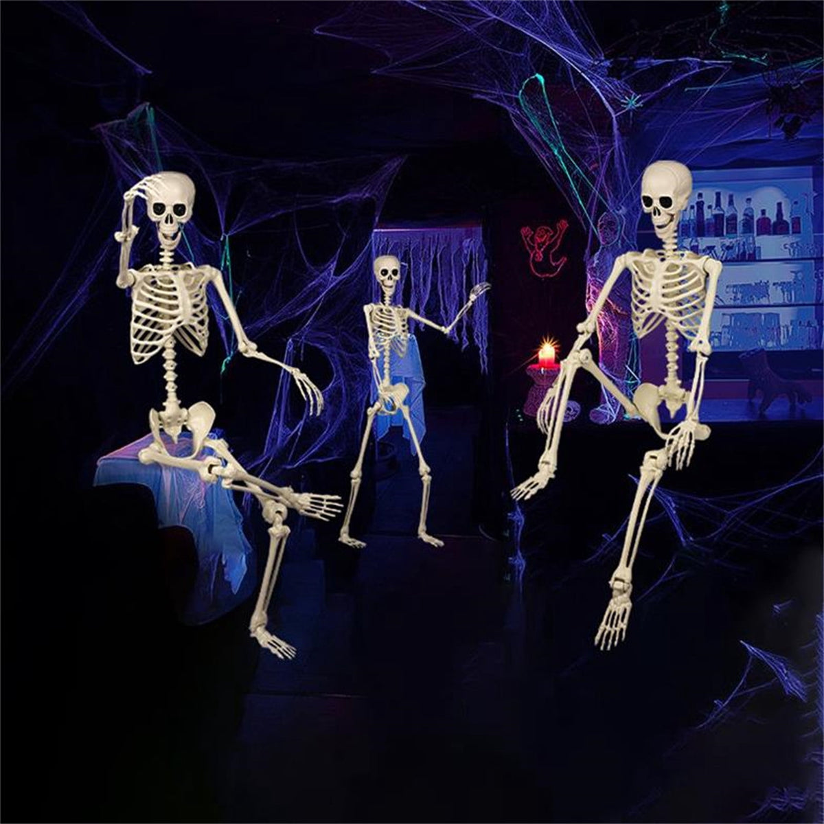 5.4FT Realistic Life-sized Human Plastic Skeleton Decoration, Flexible Joints, Standing & Hanging Skeleton Decoration for Halloween Ghost House, Tabletop, Indoor & Covered Outdoor Decor