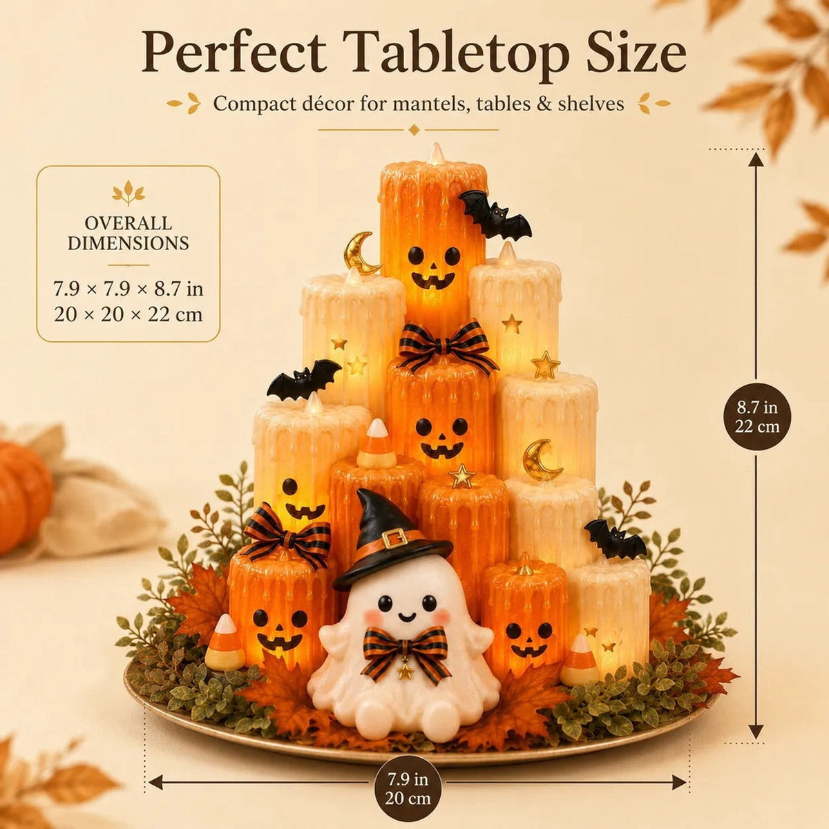 Gaecuw Halloween Ghost Pumpkin LED Candle 3D Printed Tiered Tabletop Decor for Spooky Mantel, Thanksgiving Centerpiece, Flickering Glow, Multicolor