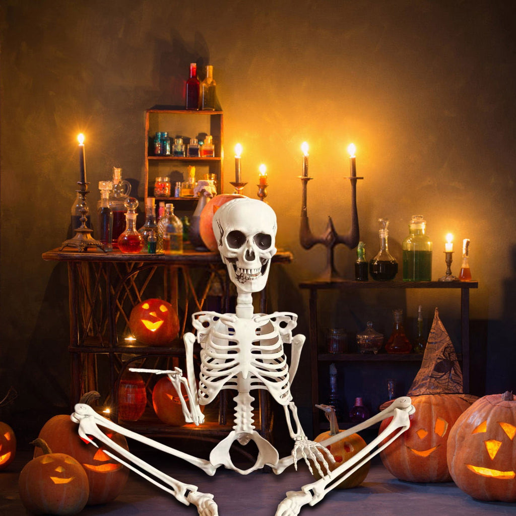 90cm Realistic Movable Skeleton Halloween Home Party Scary Props Desktop Ornament Garden White 90cm 425g 34x20x10cm