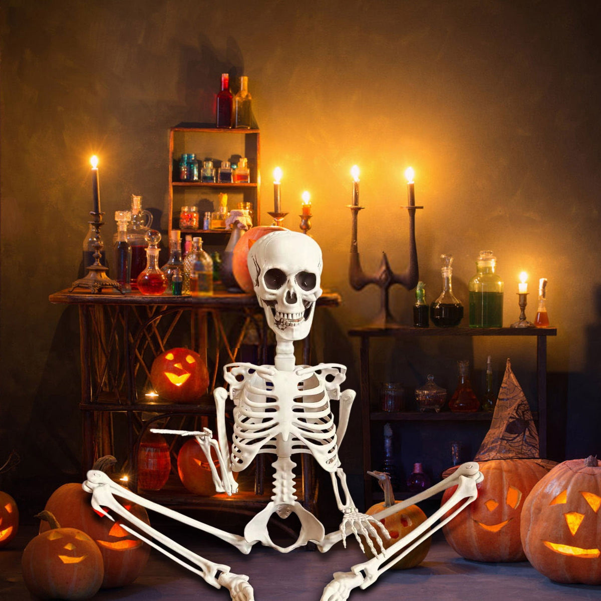 90cm Realistic Movable Skeleton Halloween Home Party Scary Props Desktop Ornament Garden White 90cm 425g 34x20x10cm