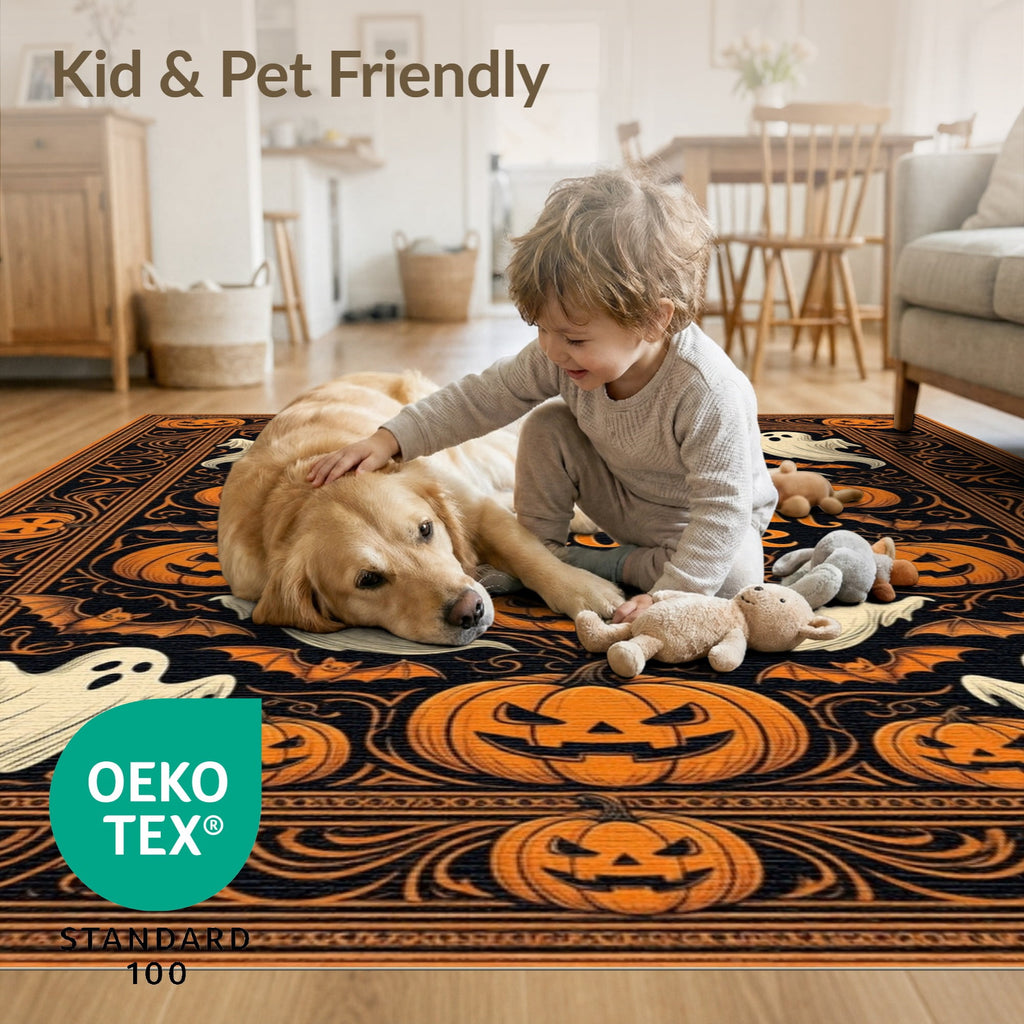 ODIKA Halloween October Phantom Gourd Flying Creature Fiber Doormat Stain Resistant Low Profile for Dorm Room, Small Living Apartment