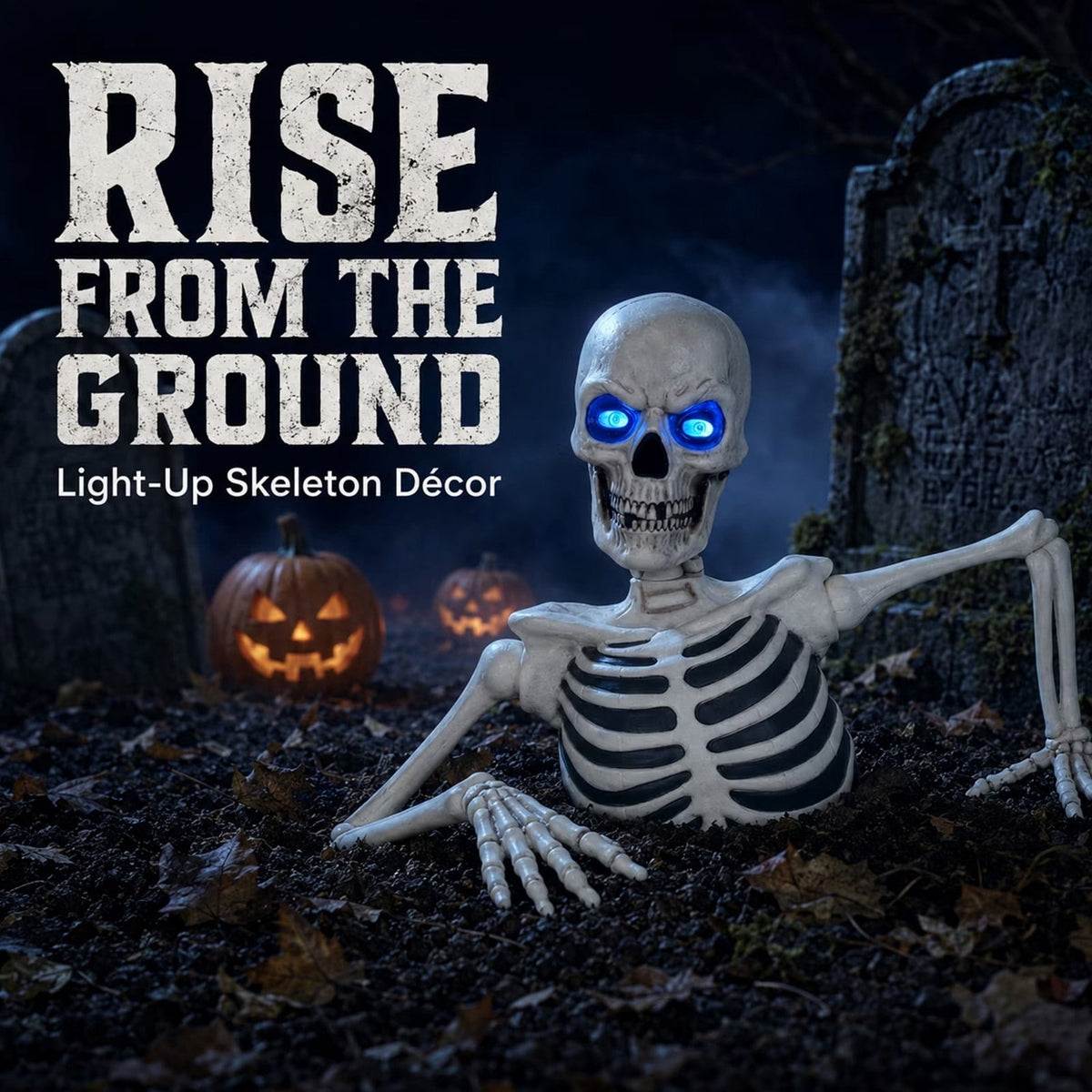11.8in Halloween Groundbreaker Skeleton Light Up Blue Eyes Lighted Skeleton Bust Prop Outdoor Yard Graveyard Novelty Gift Decor