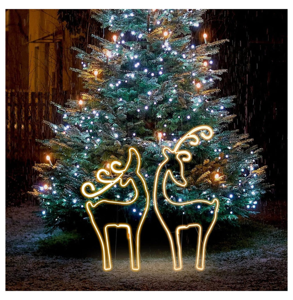 LED Deer Christmas Decorations 42"+34.5" - Super Bright Warm White - Outdoor Holiday Decor with UL Adapter & Waterproof Design