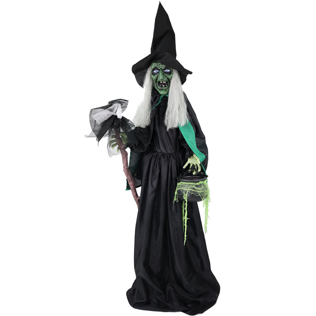 Haunted Hill Farm 6.0-Ft. Touch-Activated Mounted Flying Witch Halloween Animatronic