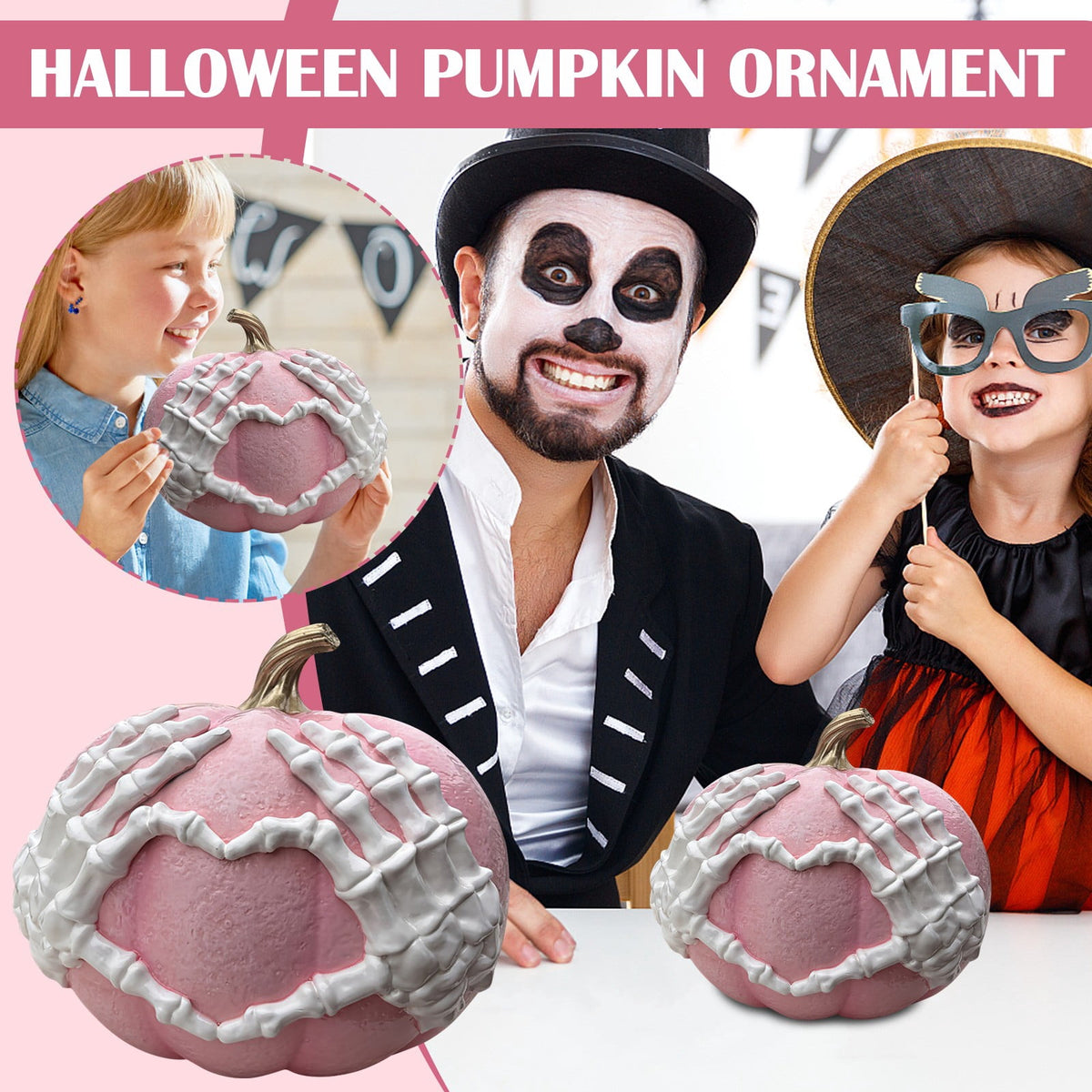 Halloween Skeleton Hand Pumpkin Statue Skeleton Hands Pumpkin Sculpture Spooky Tabletop Ornament for Halloween Living Room Tabletop Party Decor