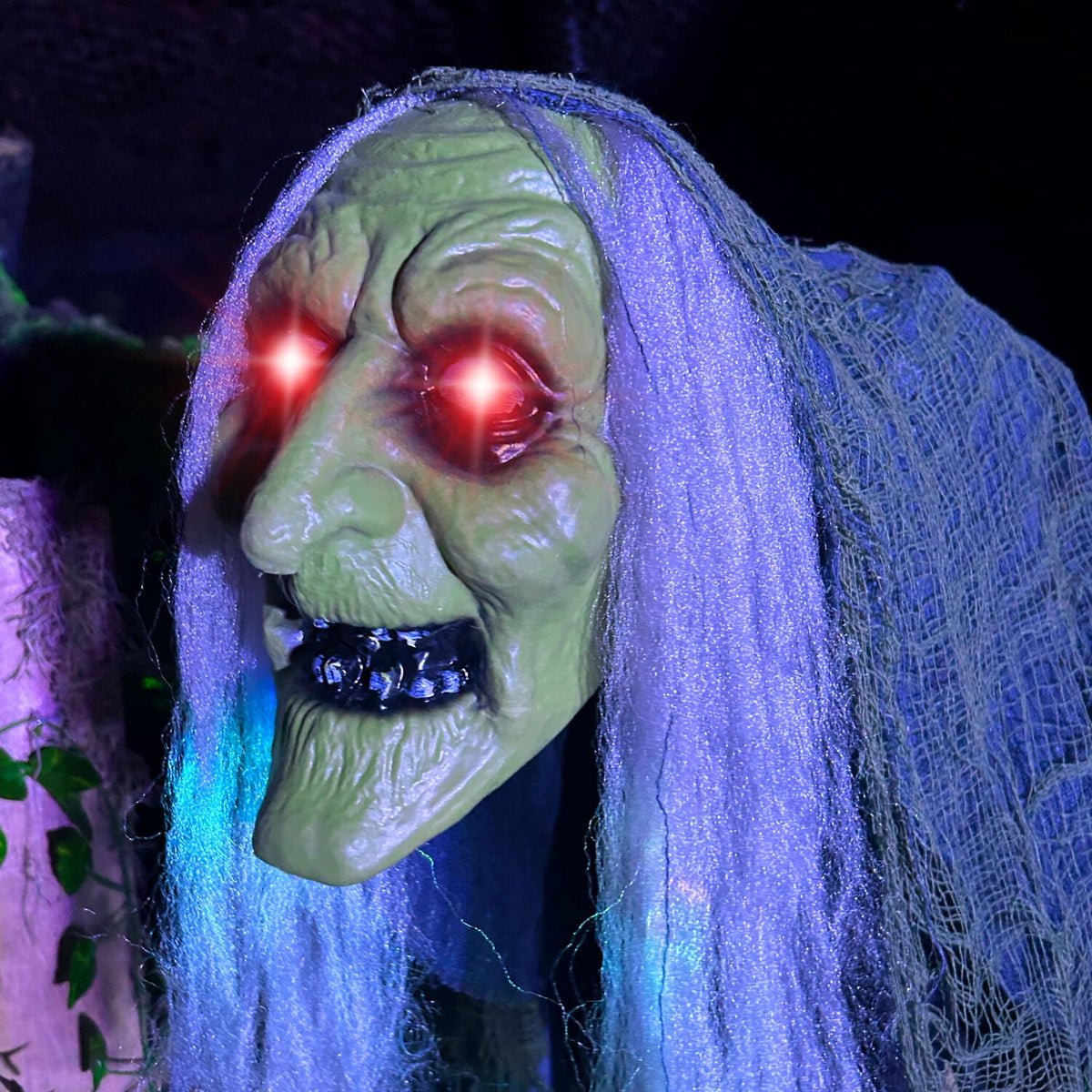 Haunted Hill Farm 6.0-Ft. Touch-Activated Mounted Flying Witch Halloween Animatronic