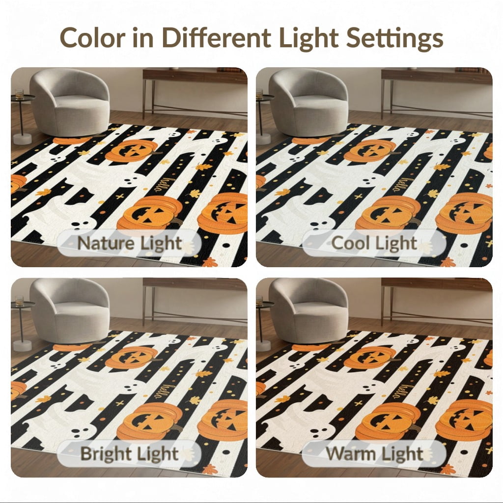 ODIKA Halloween Striped Pumpkin Ghost Farmhouse Welcome Fallc Door Pet Friendly & Kids Safe Play for Playroom, Bedroom, Reading Nook