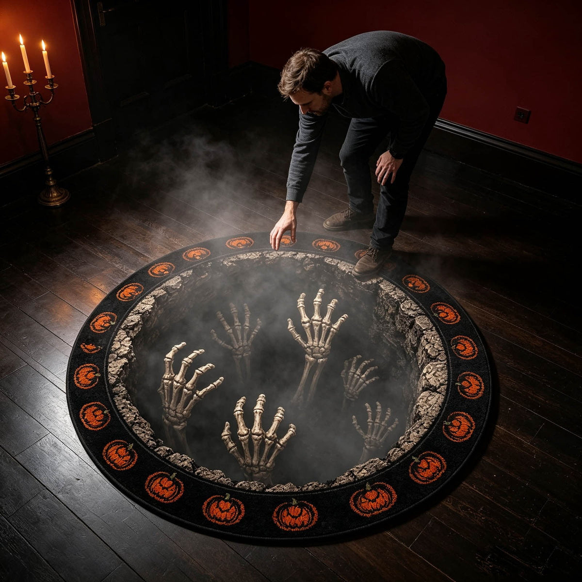 3D Visual Halloween Round Rug Non Soft Velvet Glowing Ghost Black Hole Floor Mat for Living Room Bedroom Entryway(White Purple-140cm)