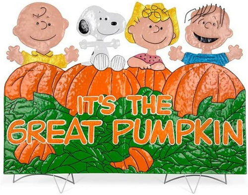 ''It's the Great Pumpkin Charlie Brown'' Peanuts Gang Hammered Metal Halloween Decoration