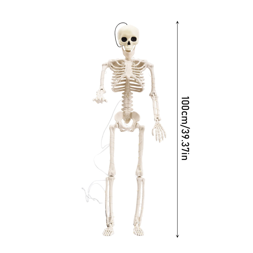 Halloween Glowing Skeleton Hanging Decoration - Realistic White Plastic Skeleton Prop with Warm LED Lights for Haunted House and Party Scene Setup,1PC