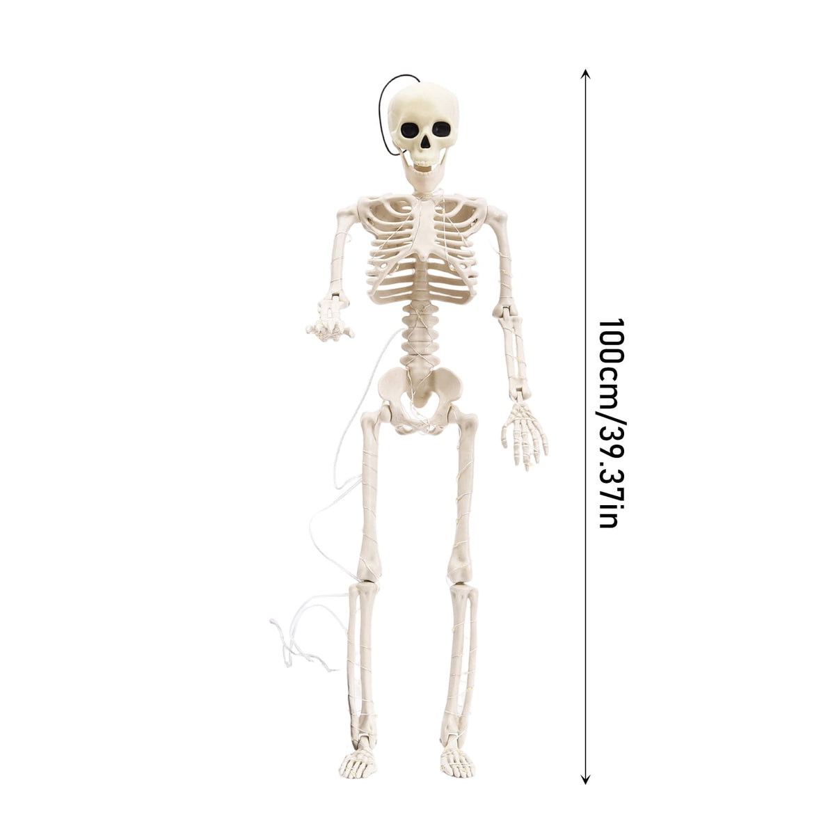 Halloween Glowing Skeleton Hanging Decoration - Realistic White Plastic Skeleton Prop with Warm LED Lights for Haunted House and Party Scene Setup,1PC