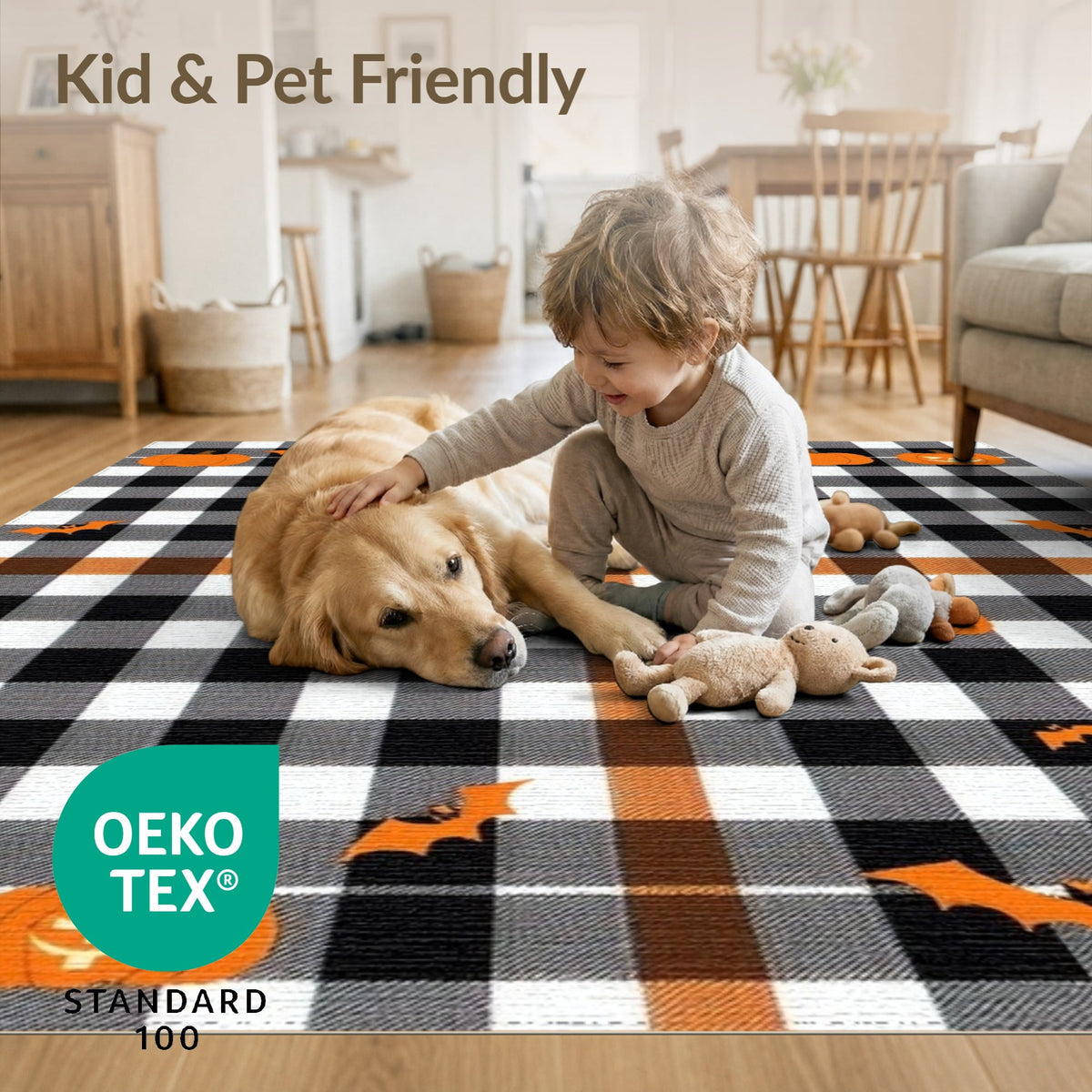 ODIKA Halloween Striped Pumpkin Ghost Farmhouse Welcome Fallc Door Pet Friendly & Kids Safe Play for Playroom, Bedroom, Reading Nook