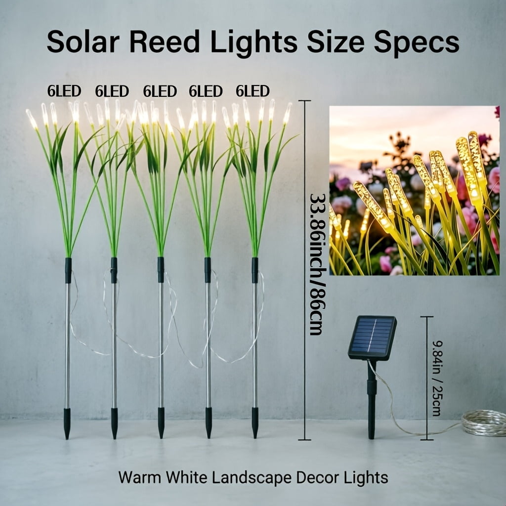 5‑15 Pack IP44 Waterproof Solar Reed Stake Lights, Outdoor LED Landscape Lighting, Yard Pathway Courtyard Decor, Holiday Ornament for Halloween, Thanksgiving, Harvest Festival