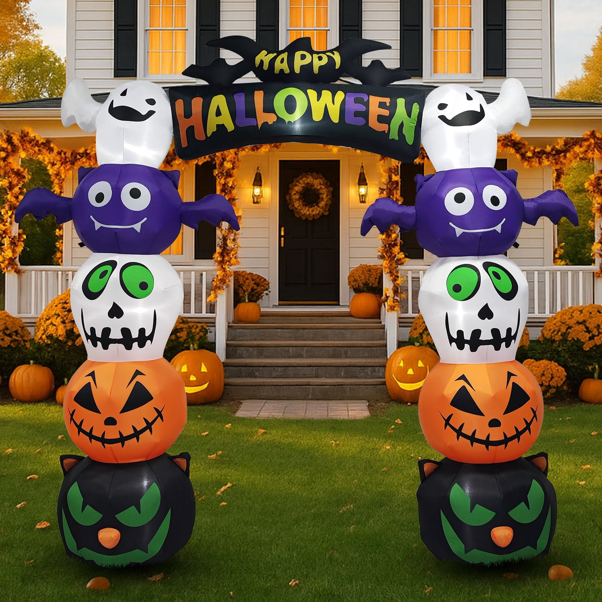 8.2 ft Lighted Halloween Inflatable Pumpkin Archway with Ghost Outdoor Yard Decor 1 Pack