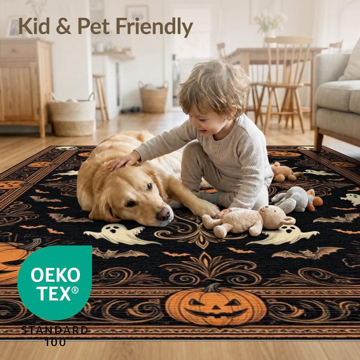 ODIKA Halloween October Phantom Gourd Flying Creature Fiber Doormat Stain Resistant Low Profile for Dorm Room, Small Living Apartment