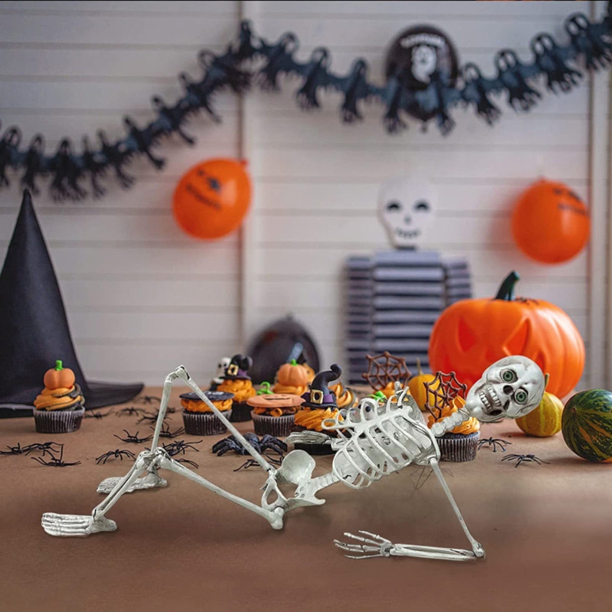 Full-Body Posable Skeleton Decor - Life-Size Human Skeleton with Flexible Joints for Halloween Yard Displays, Haunted Houses & Spooky Party Props